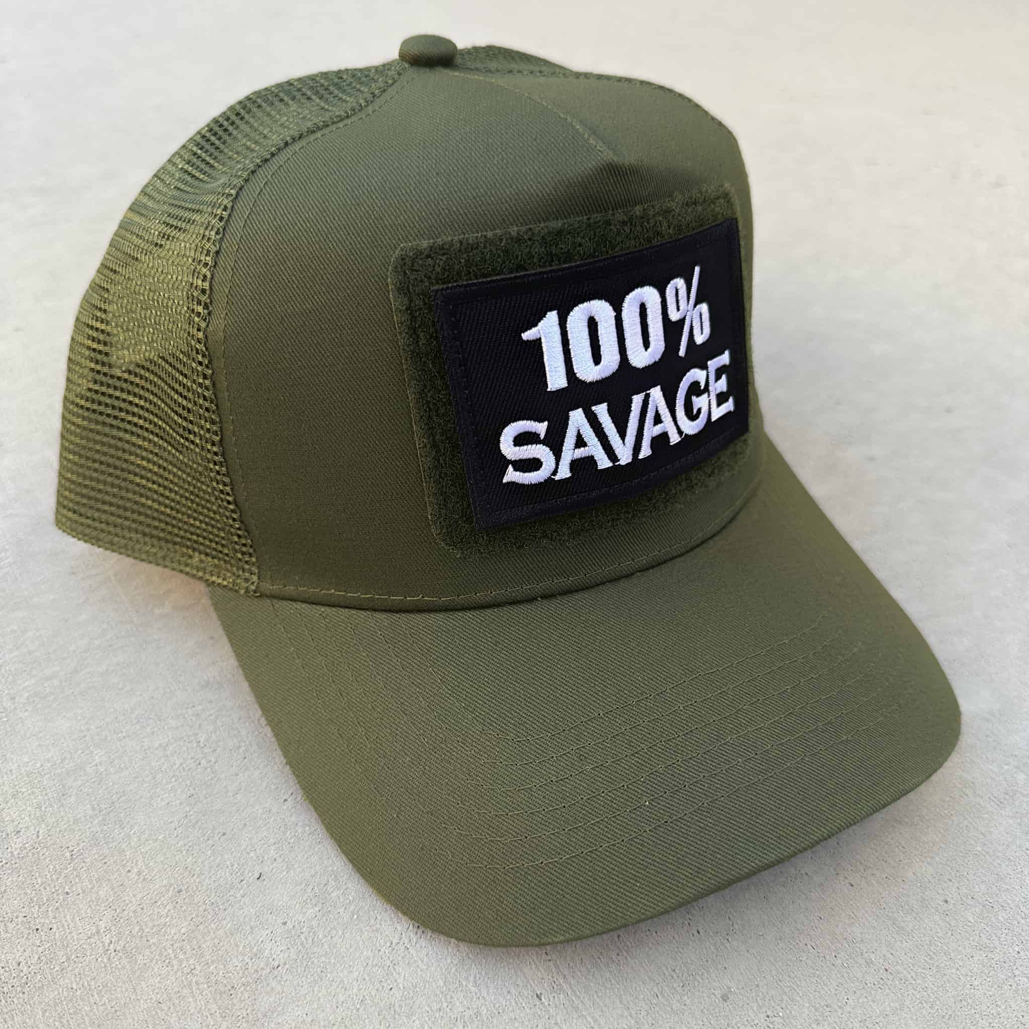 The '100% Savage' trucker snapback cap bundle in military green