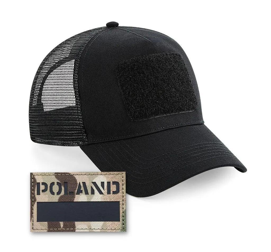 The trucker snapback cap in black with Poland flag patch attached