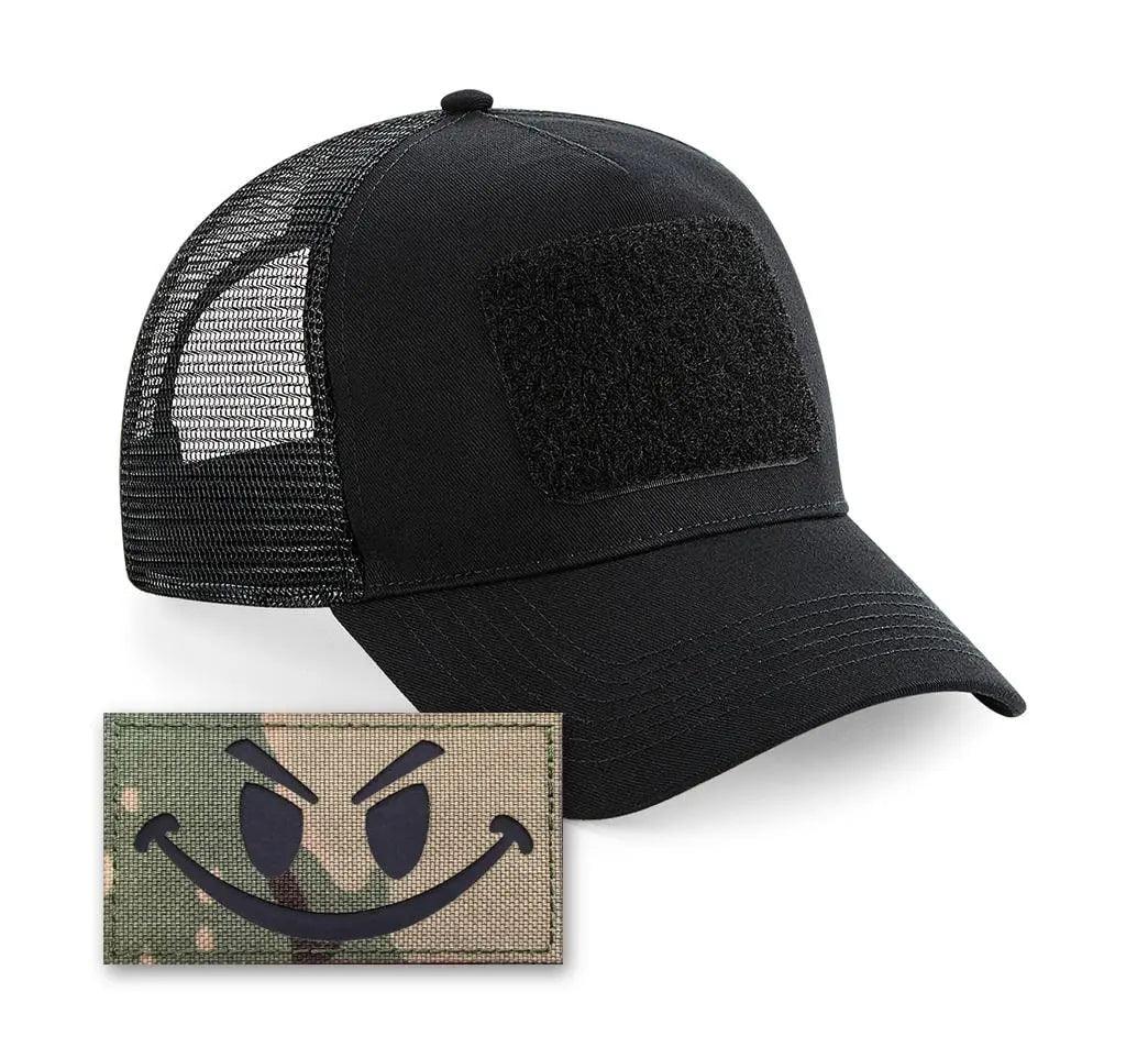 The Smiley cap in black with camo military style smiley patch